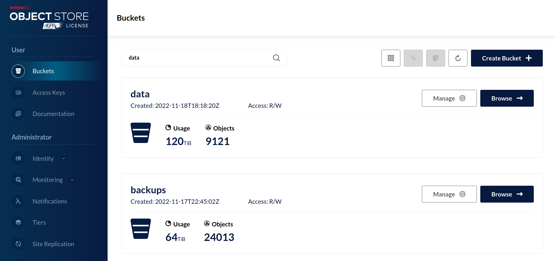 MinIO控制台 Buckets管理