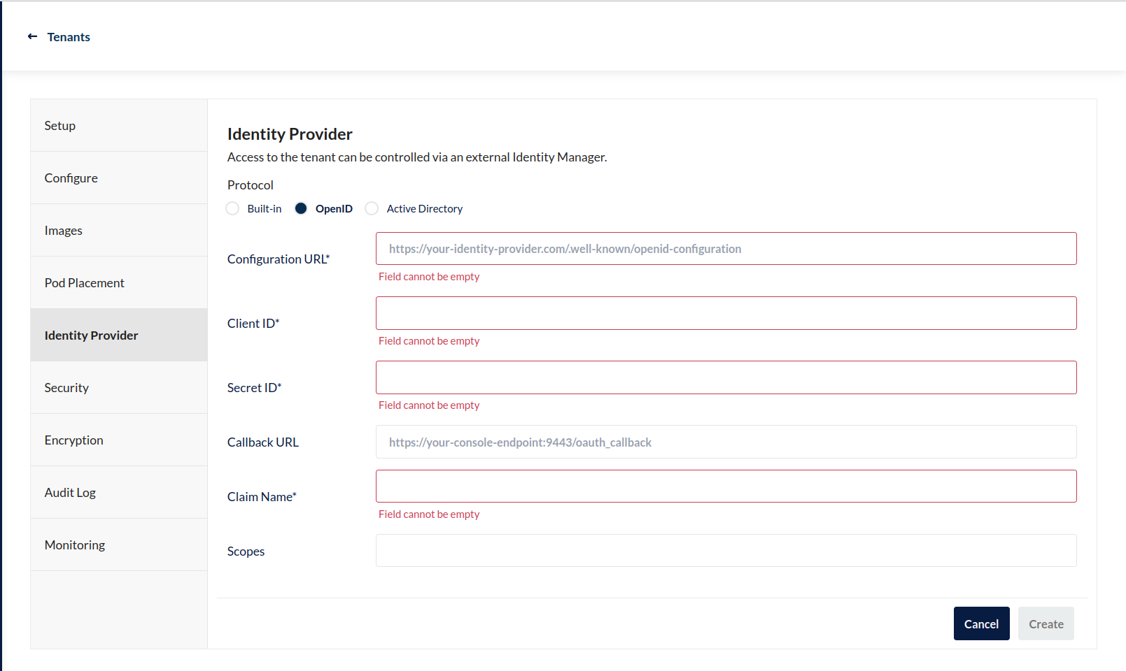 MinIO Operator 控制台 - 创建租户 - 外部身份提供程序部分 - OpenID